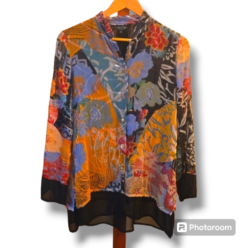 Citron Santa Monica Colorful Floral Silk Top